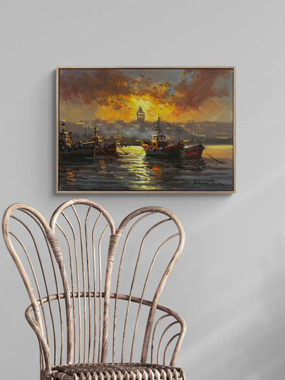 Boğazda Gün Sonu Yağlı Boya Tablosu