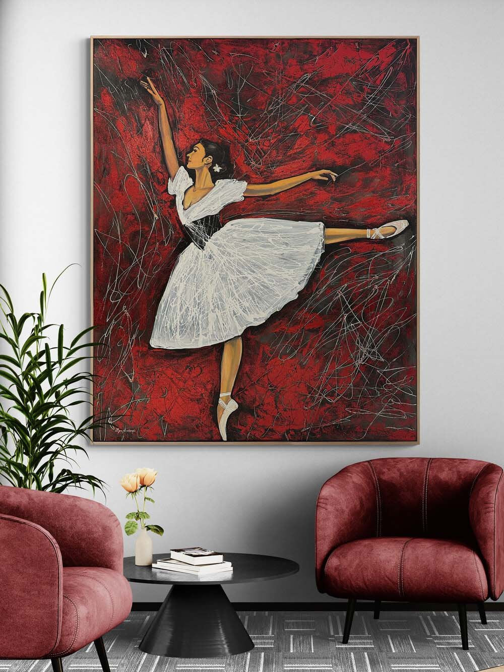 Kırmızı Rüyalarda Balerin Yağlı Boya Tablosu