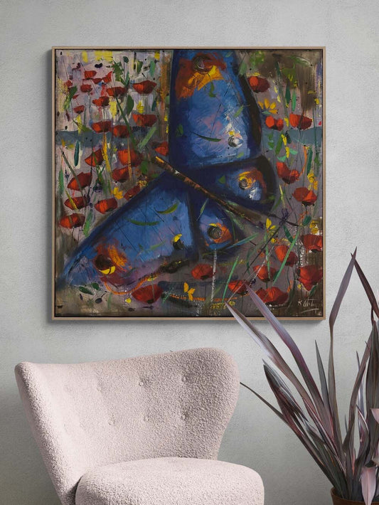 Mavi Kelebeğin Hayali Yağlı Boya Tablosu