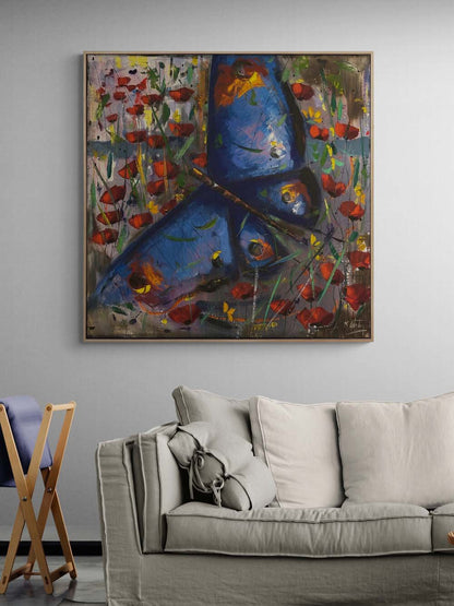 Mavi Kelebeğin Hayali Yağlı Boya Tablosu