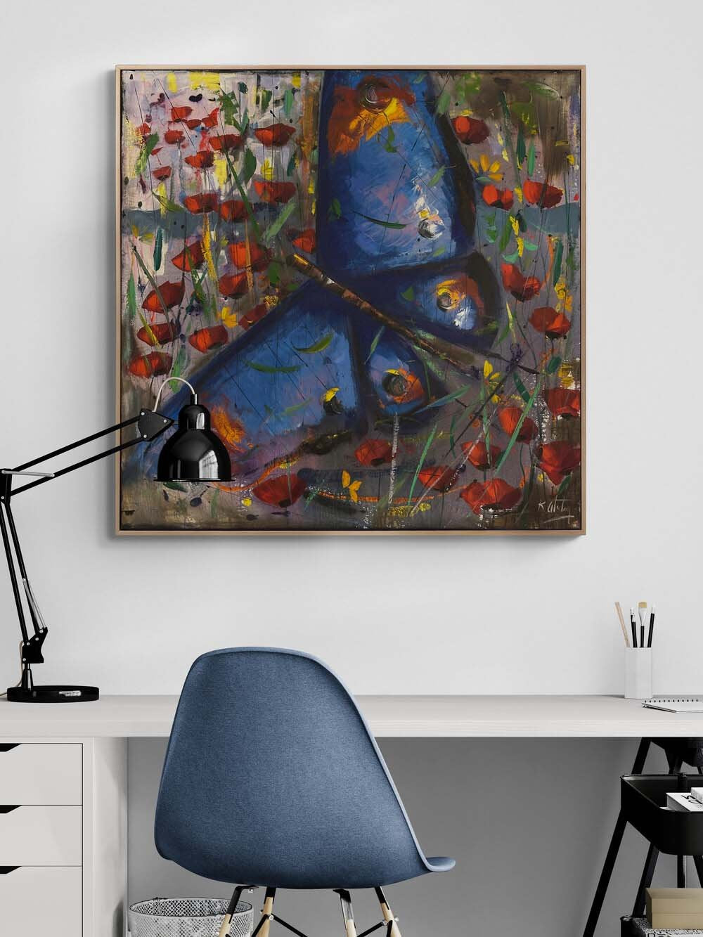 Mavi Kelebeğin Hayali Yağlı Boya Tablosu