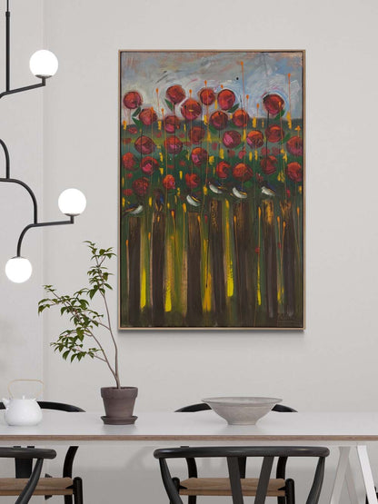 Bahçede Kırlangıçlar Yağlı Boya Tablosu