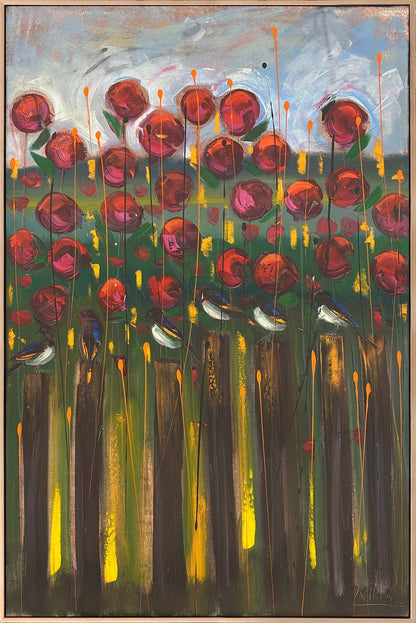 Bahçede Kırlangıçlar Yağlı Boya Tablosu