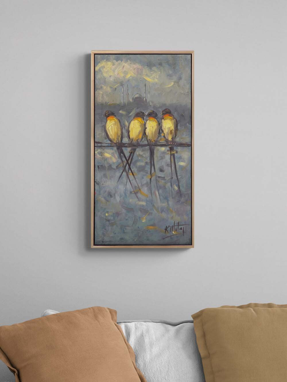 Şehir ve Kanatlar Yağlı Boya Tablosu