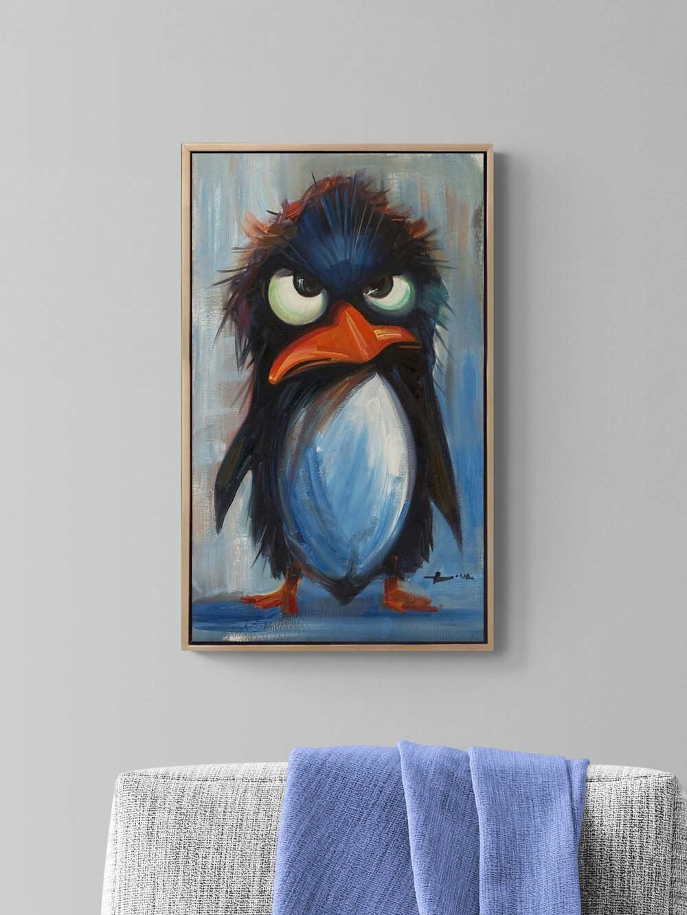 Kızgın Penguen Yağlı Boya Tablosu