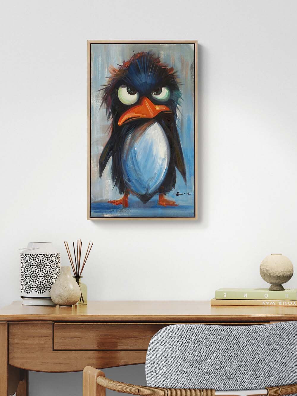 Kızgın Penguen Yağlı Boya Tablosu