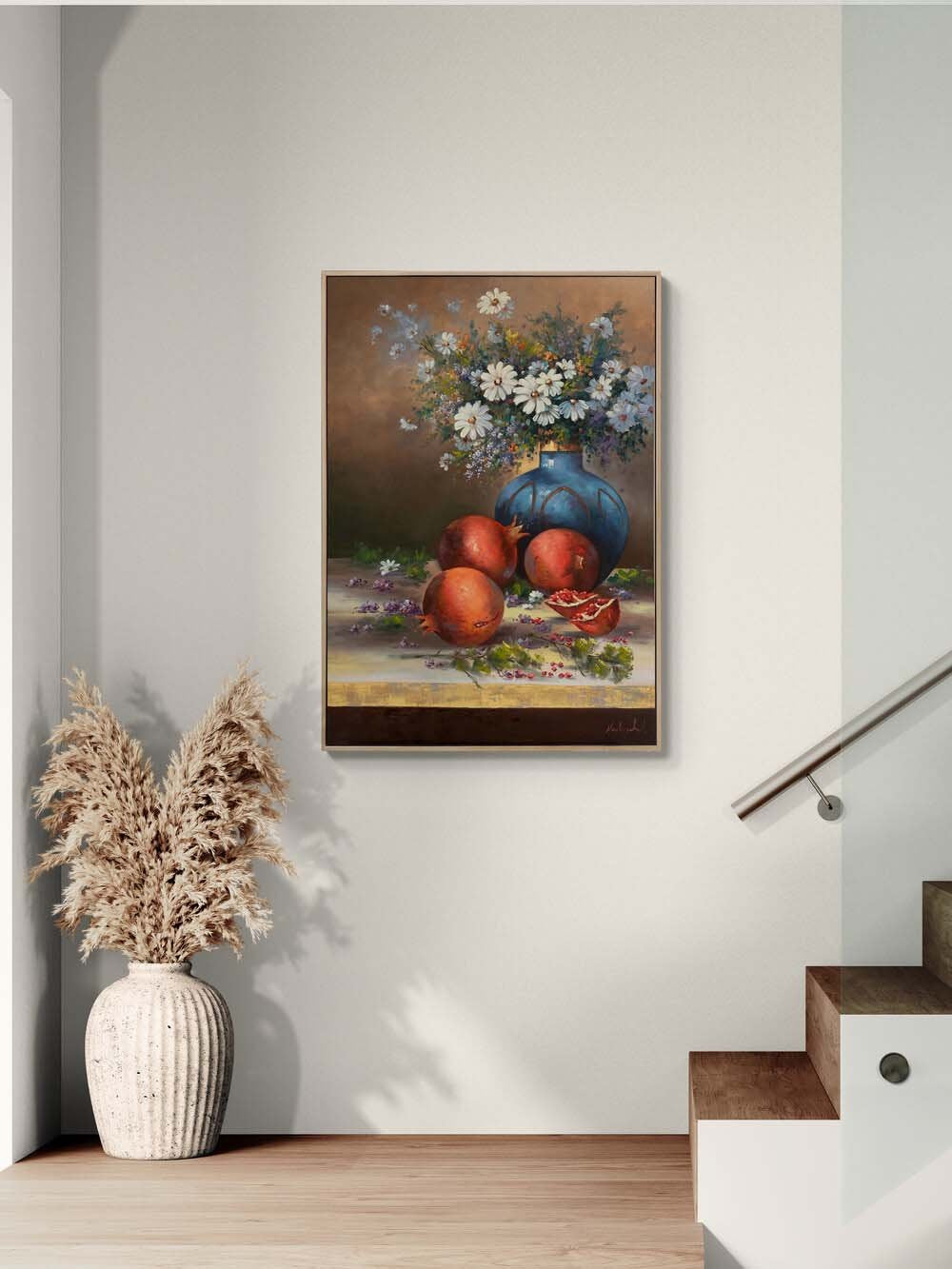 Papatyalar ve Nar Taneleri Yağlı Boya Tablosu