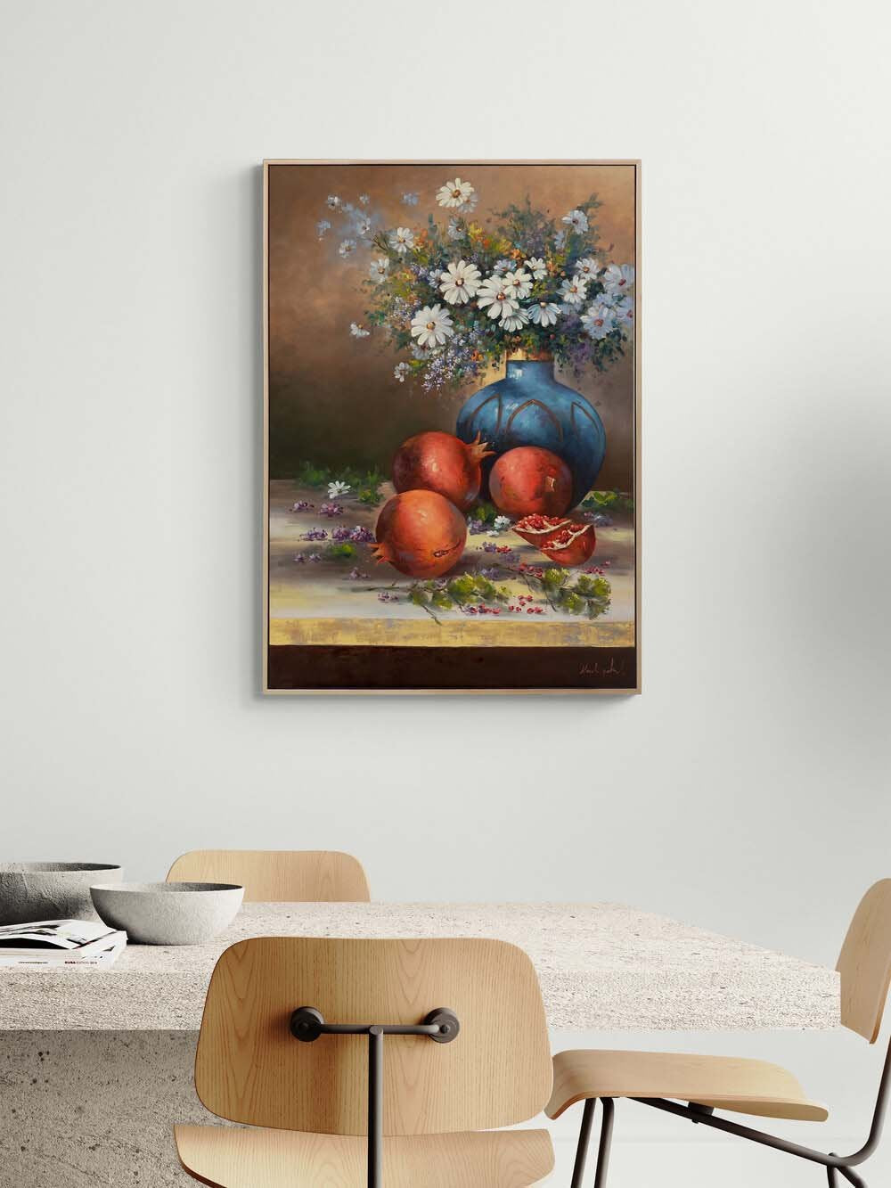 Papatyalar ve Nar Taneleri Yağlı Boya Tablosu