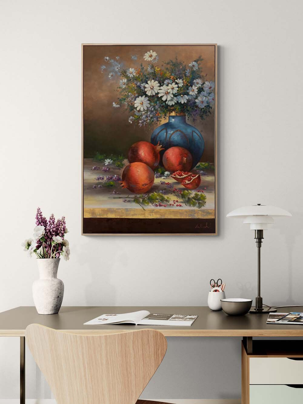 Papatyalar ve Nar Taneleri Yağlı Boya Tablosu