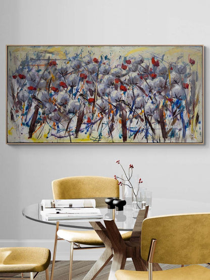 Soyut Tarlada Çiçekler Yağlı Boya Tablosu