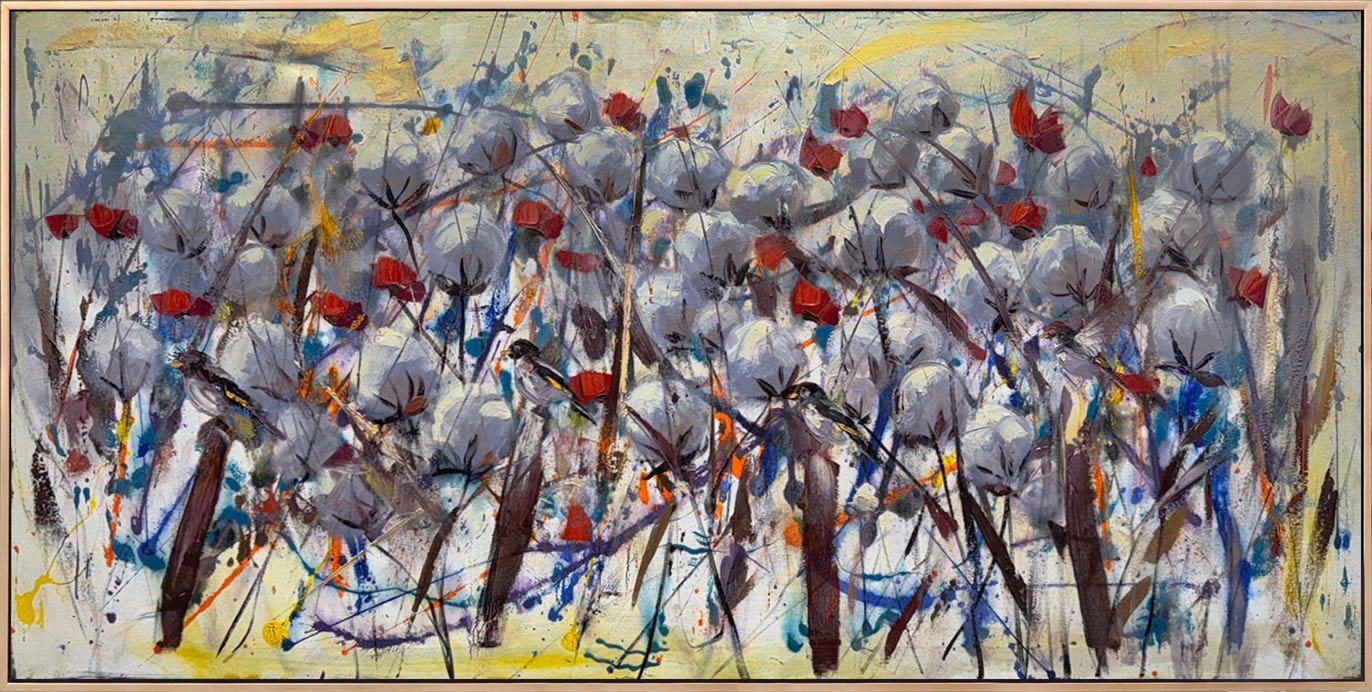 Soyut Tarlada Çiçekler Yağlı Boya Tablosu