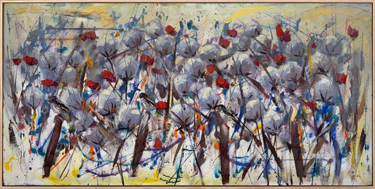 Soyut Tarlada Çiçekler Yağlı Boya Tablosu