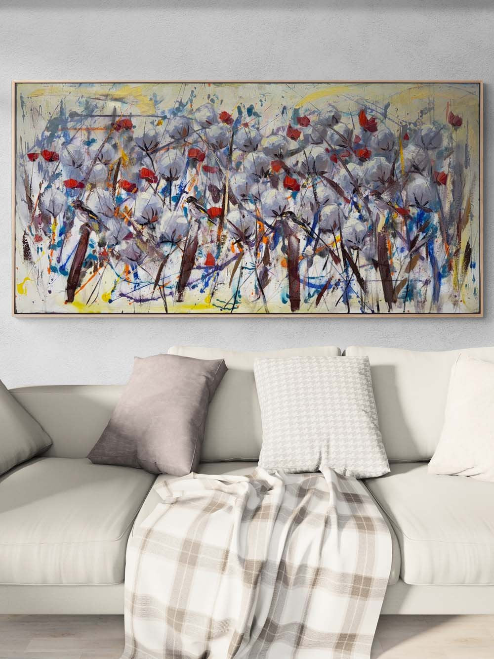 Soyut Tarlada Çiçekler Yağlı Boya Tablosu
