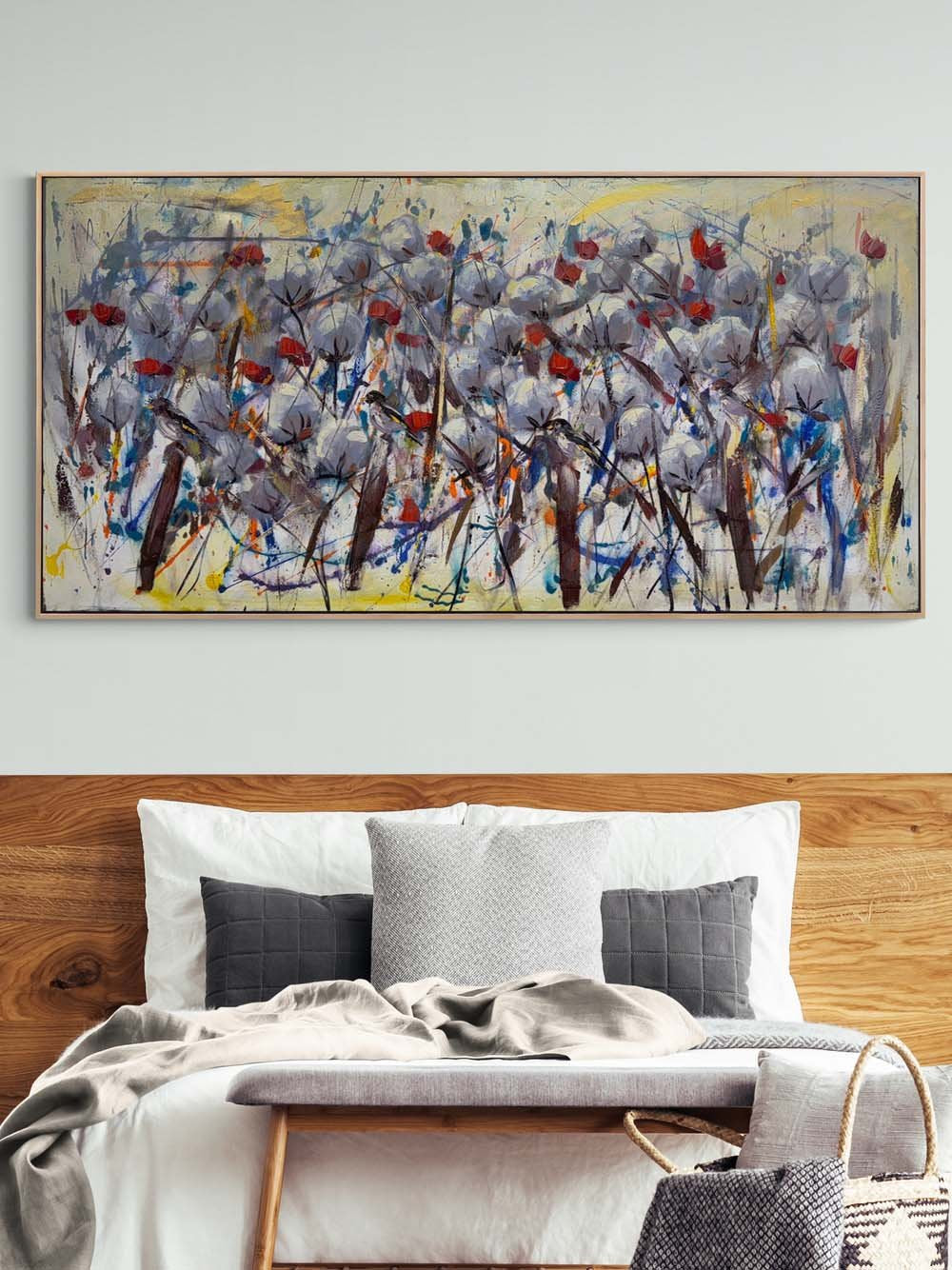 Soyut Tarlada Çiçekler Yağlı Boya Tablosu