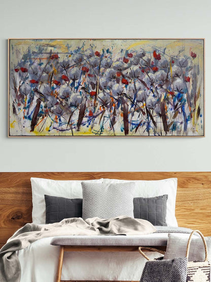 Soyut Tarlada Çiçekler Yağlı Boya Tablosu