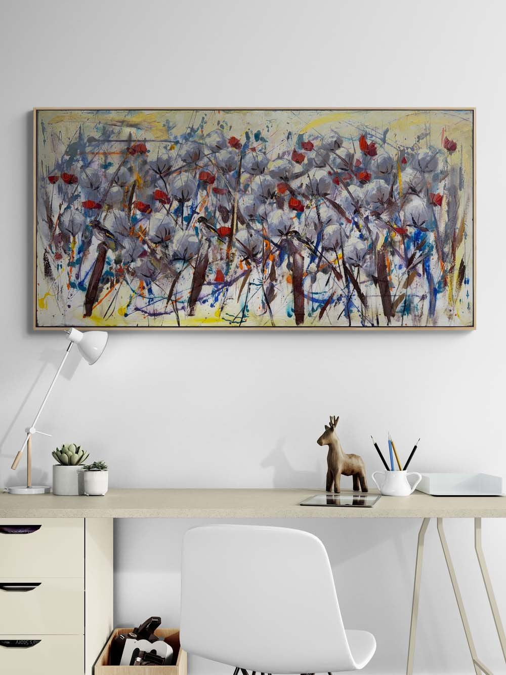 Soyut Tarlada Çiçekler Yağlı Boya Tablosu