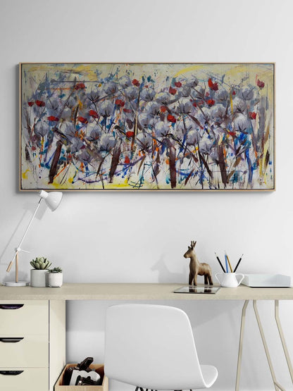 Soyut Tarlada Çiçekler Yağlı Boya Tablosu