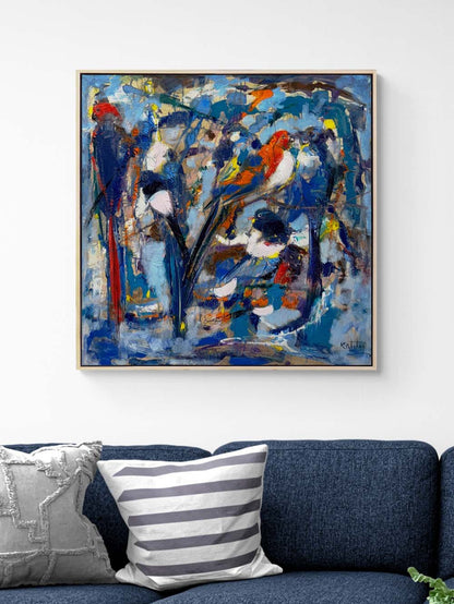 Renklerde Soyut Kuşlar Yağlı Boya Tablosu