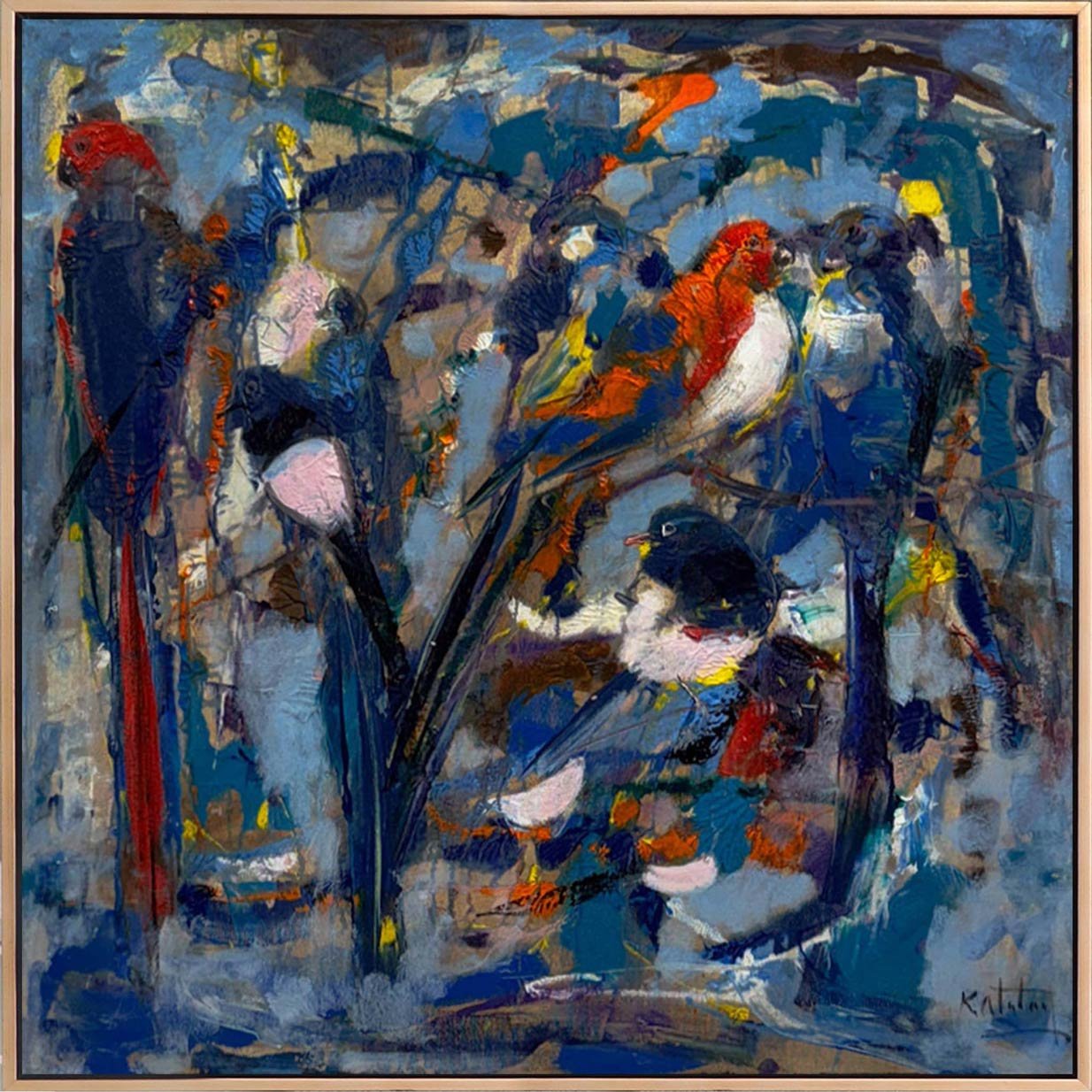 Renklerde Soyut Kuşlar Yağlı Boya Tablosu