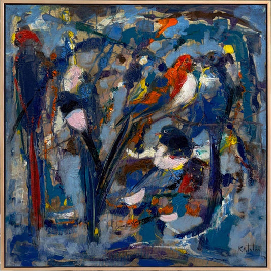 Renklerde Soyut Kuşlar Yağlı Boya Tablosu