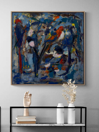Renklerde Soyut Kuşlar Yağlı Boya Tablosu