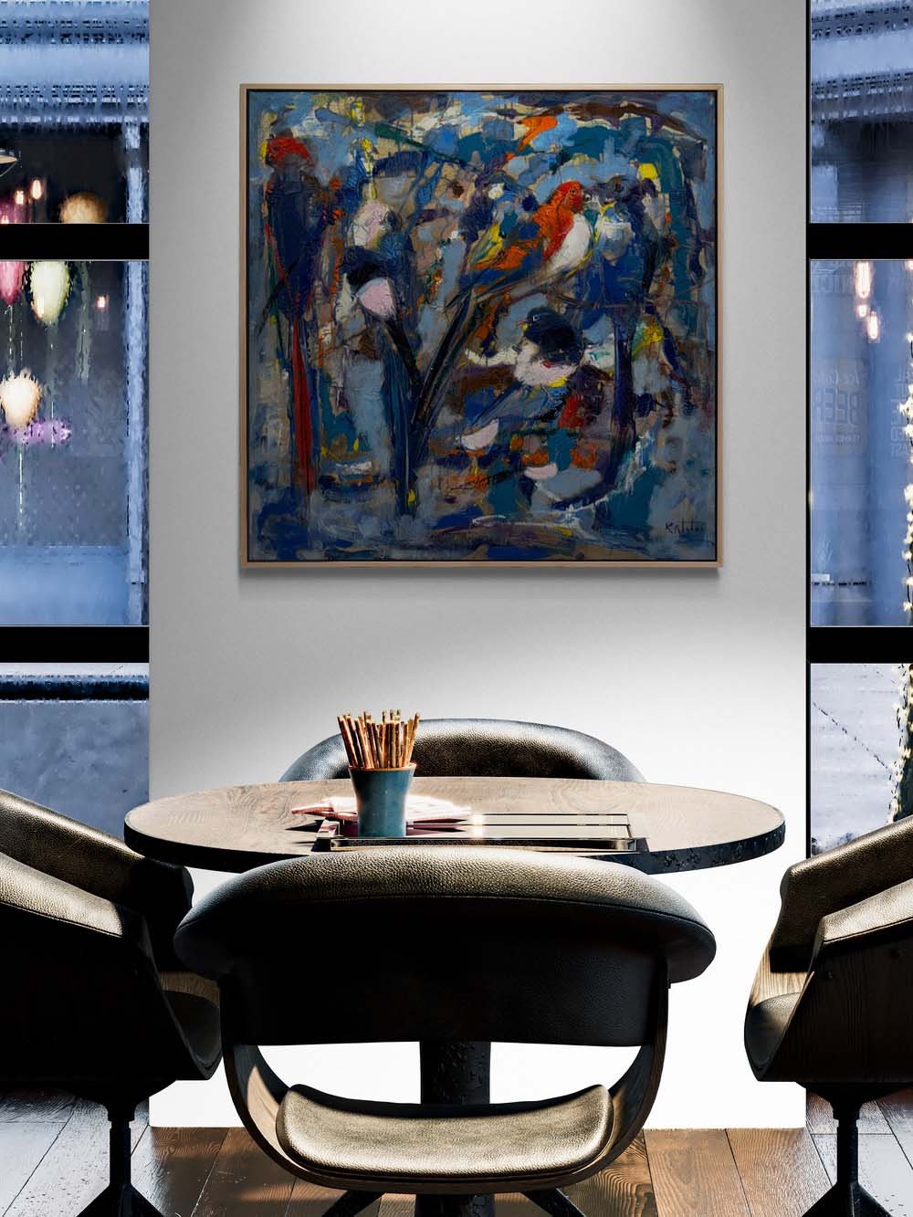 Renklerde Soyut Kuşlar Yağlı Boya Tablosu