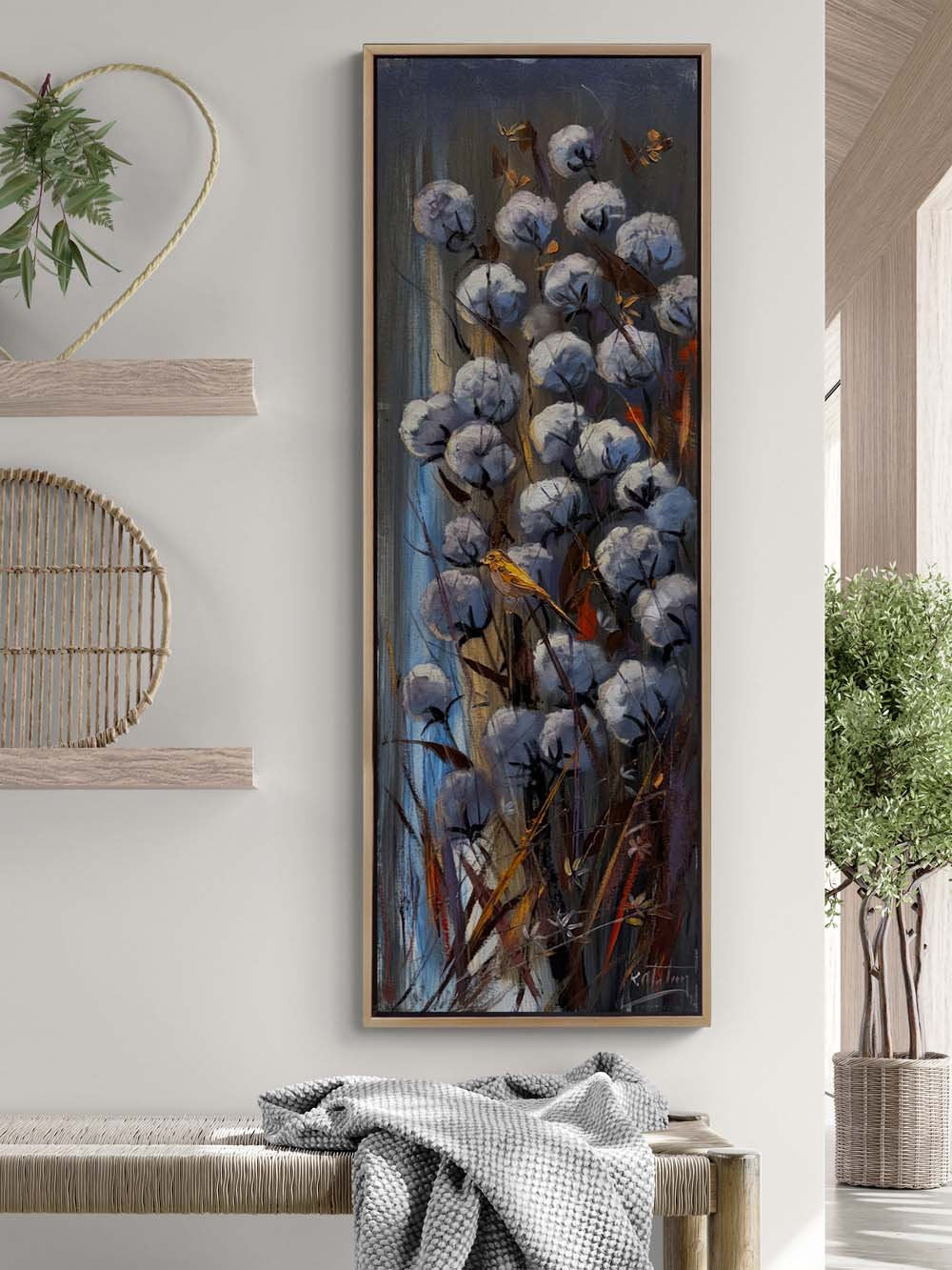 Pamuk Çiçekleri Altında Yağlı Boya Tablosu