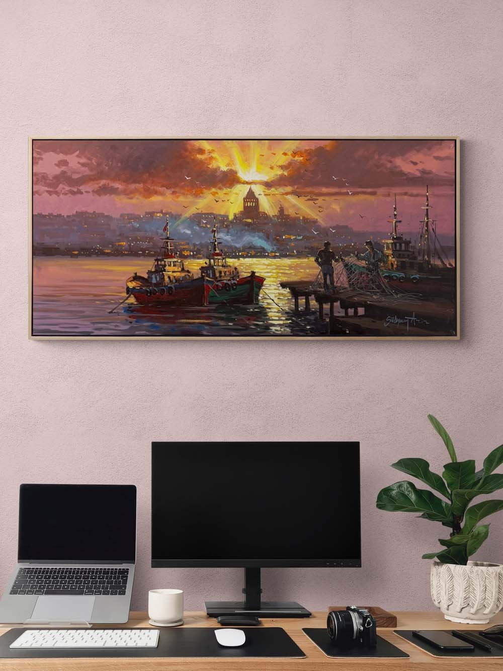 İskelede Boğazın Balıkçıları Yağlı Boya Tablosu