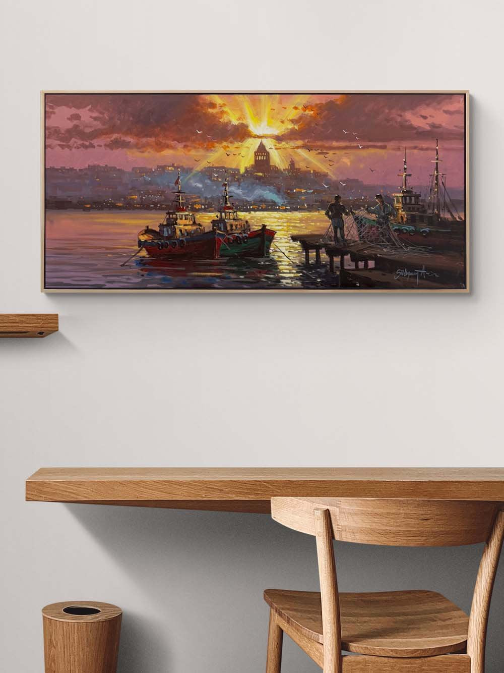 İskelede Boğazın Balıkçıları Yağlı Boya Tablosu