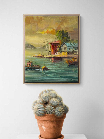 Yalılarda Gün Batımı Yağlı Boya Tablosu