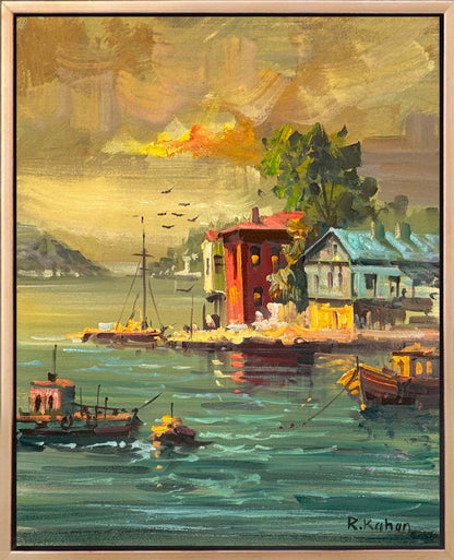 Yalılarda Gün Batımı Yağlı Boya Tablosu