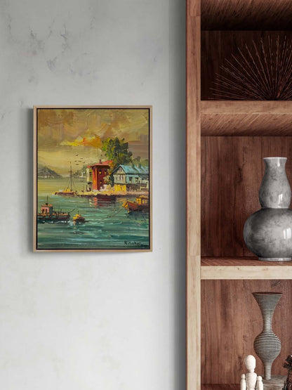 Yalılarda Gün Batımı Yağlı Boya Tablosu