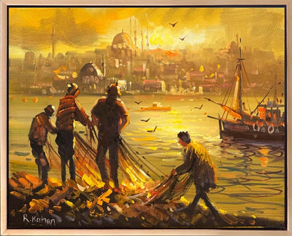 Seher Vakti Balıkçılar Yağlı Boya Tablosu