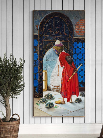 Kaplumbağa Terbiyecisi Hatırası Yağlı Boya Tablosu