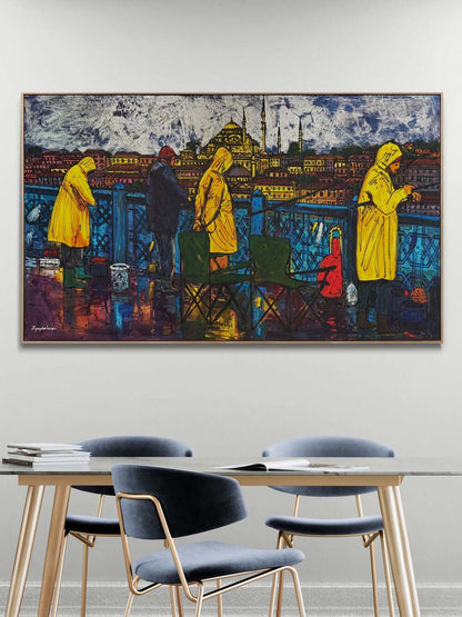 Yağmurda Balık Nöbeti Yağlı Boya Tablosu