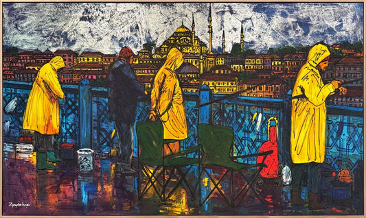 Yağmurda Balık Nöbeti Yağlı Boya Tablosu