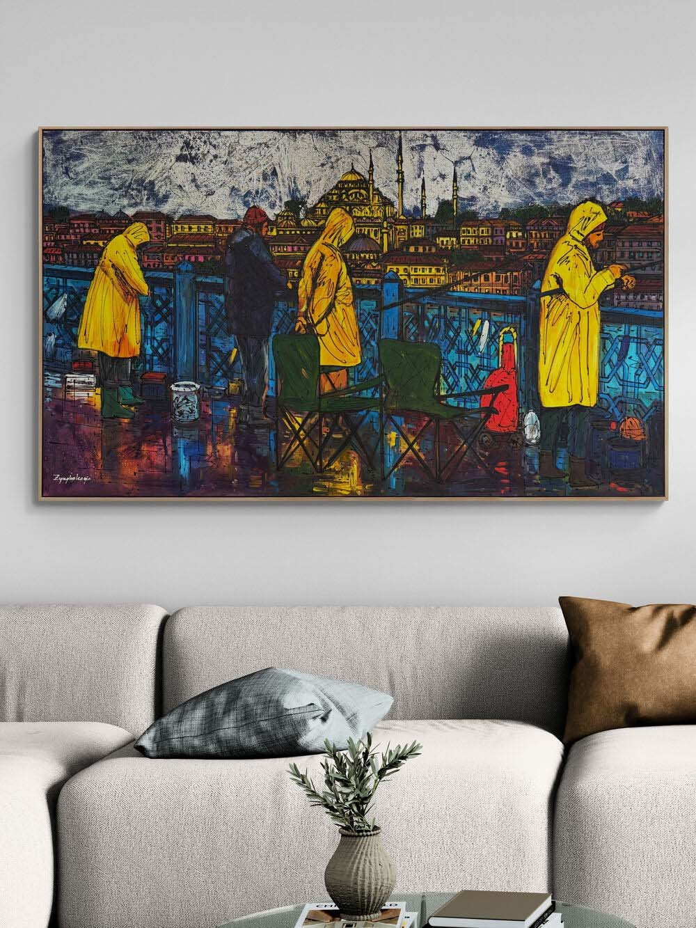 Yağmurda Balık Nöbeti Yağlı Boya Tablosu