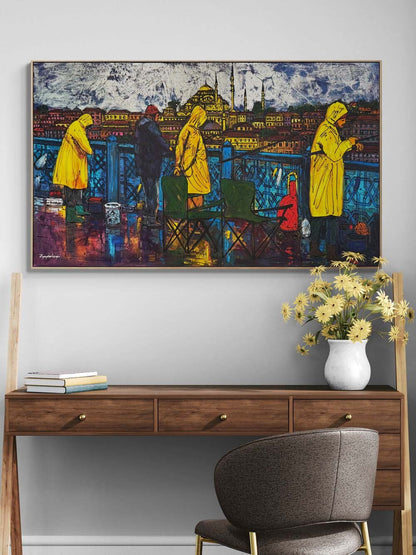 Yağmurda Balık Nöbeti Yağlı Boya Tablosu