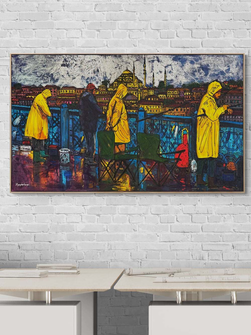 Yağmurda Balık Nöbeti Yağlı Boya Tablosu