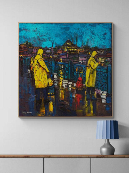 Köprüde Bir Akşam Yağlı Boya Tablosu