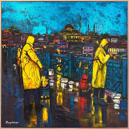 Köprüde Bir Akşam Yağlı Boya Tablosu