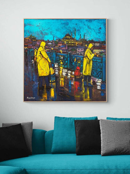 Köprüde Bir Akşam Yağlı Boya Tablosu