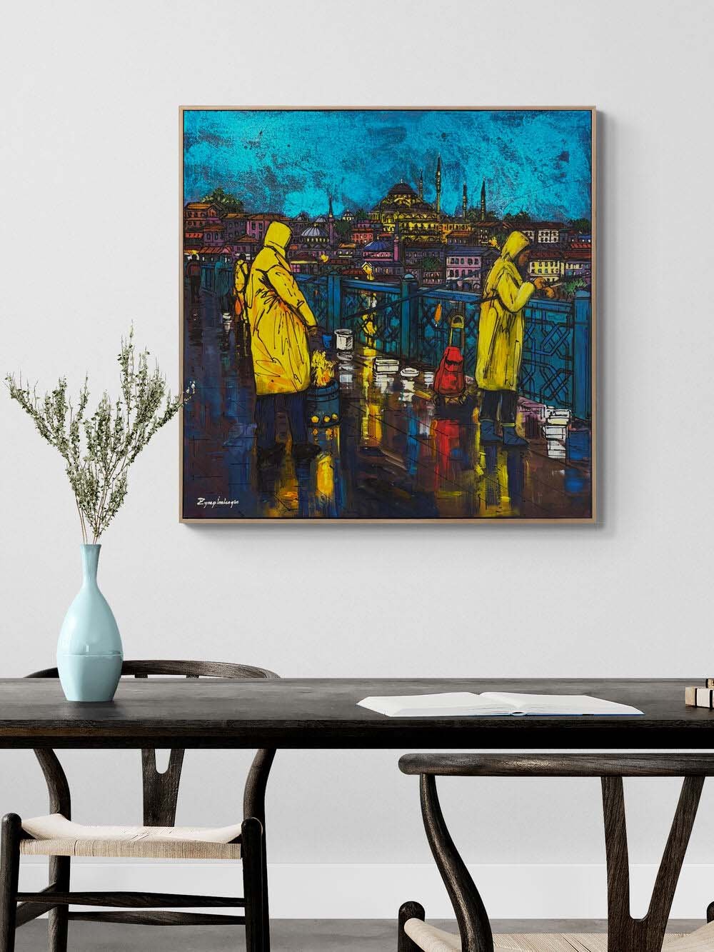 Köprüde Bir Akşam Yağlı Boya Tablosu