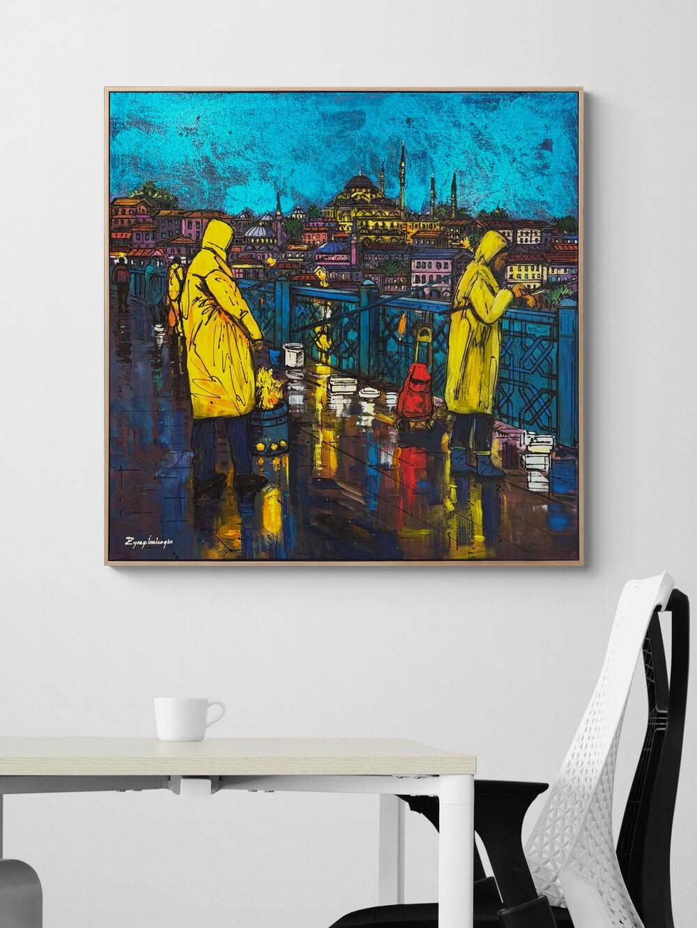 Köprüde Bir Akşam Yağlı Boya Tablosu