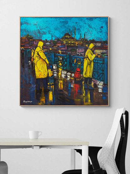 Köprüde Bir Akşam Yağlı Boya Tablosu