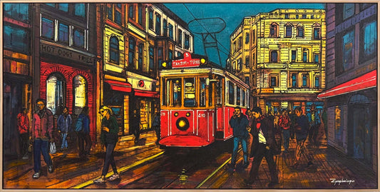 Kırmızı Tramvay ve Hatıralar Yağlı Boya Tablosu