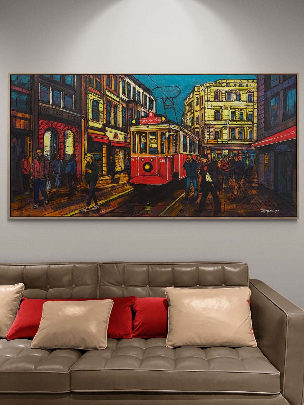 Kırmızı Tramvay ve Hatıralar Yağlı Boya Tablosu