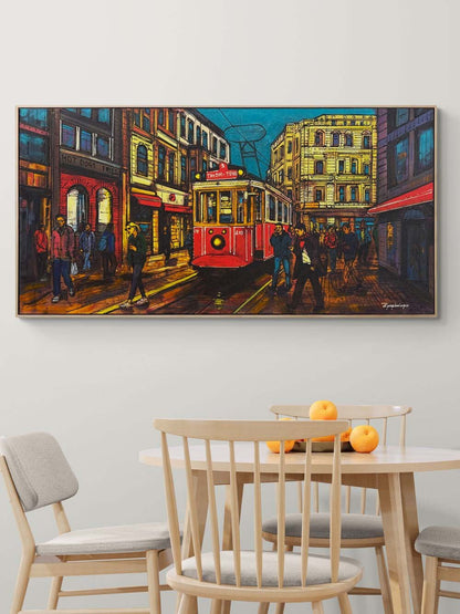 Kırmızı Tramvay ve Hatıralar Yağlı Boya Tablosu