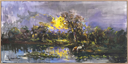 Gölde Bir Akşam Yağlı Boya Tablosu