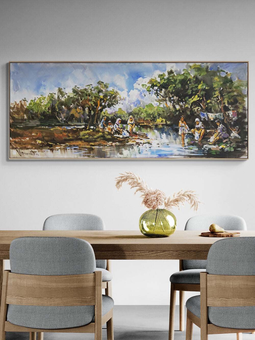 Dere Kenarında Çamaşır Yağlı Boya Tablosu